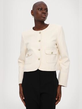 Marella Turchia Ivory Cropped Jacket US 10 IT 46 Gold Button Cotton Blend
